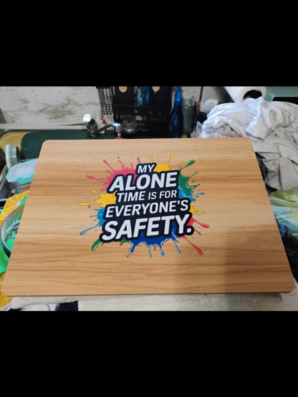 Hobby Lobby Wood-Grain Lap Desk with Multicolor Splash Graphic